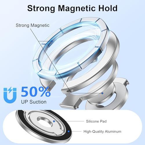 Magnetic Phone Grip Stand for iPhone Air/17/17 Pro/16 Pro Max Ring Holder - color: silver