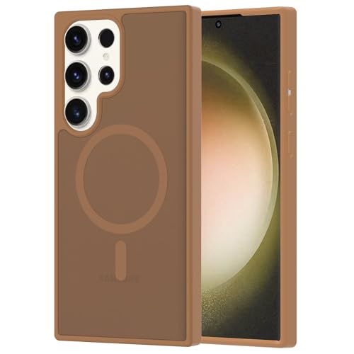 for Samsung Galaxy S23 Ultra Case Magnetic, [Compatible with Magsafe] Frosted 6.8-Inch Slim Fit Protection Wireless Charging Skin-Feel Shockproof Anti-Slip Protective Phone Cover, Coffee - color: Coffee Magnetic