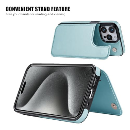 Wallet Case Compated with iPhone 15 pro max 6.7", Slim Protective case with Card Holder,Premium PU Leather Kickstand Card Slots Case with Double Magnetic Clasp-Ice Blue - color: Ice Blue