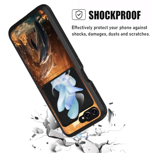 for Samsung Galaxy Z Flip 5 Case, Heavy Duty Dual Layer Hybrid Military Grade Shockproof Drop Folding Protective Cover for Samsung Galaxy Z Flip 5 5G 2023, Dolphin - color: Dolphin