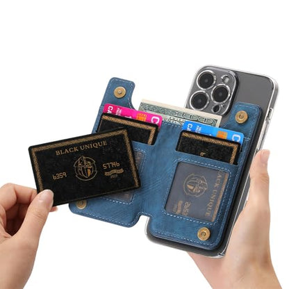 Wallet Stick on Phone Case, Credit Card Holder for Back of Phone Cases Retro Flip Leather Zipper Sleeve Pouch Compatible with iPhone, Samsung Galaxy Android Most Smartphones Blue - color: Blue