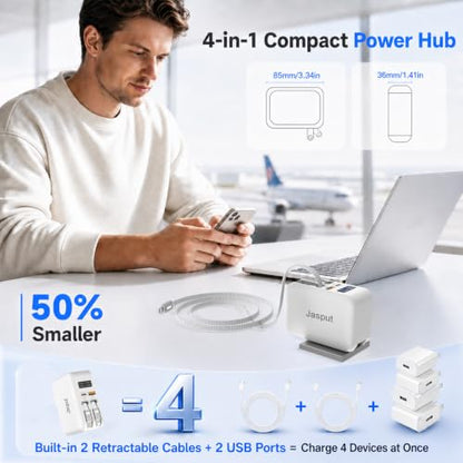 Jasput 67W Retractable Wall Charger, Built-in Dual USB-C Cables - color: White-CC