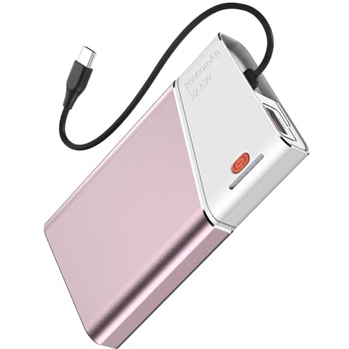 Aaoyun Portable Charger Power Bank, 20000mAh 22.5W PD Fast Charging Powerbank with Built-in USB C Cable, External Phone Battery Pack for iPhone 17/16/15 Samsung S24 Android etc, Pink - color: Light Pink