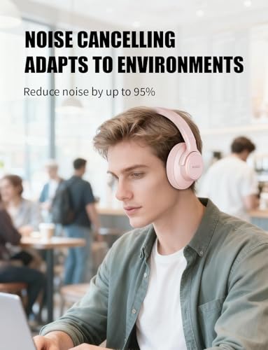 KVIDIO Hybrid Active Noise Cancelling Headphones Over Ear - color: Pink