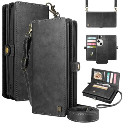 for Wallet Case Compatible with iPhone 15,Multi-Function Detachable 2 in 1 Magnetic iPhone 15 Case Wallet,Flip Strap Zipper Card Holder Phone Case with Shoulder Straps(Darkgray) - color: DarkGray, size: iPhone 15