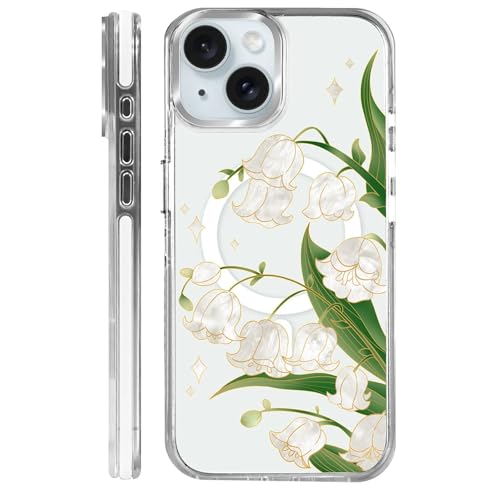 Clear Magnetic Case for iPhone 15 Plus, Slim Anti-Yellow Transparent Cover, Military Grade Protection, Phone Cases for iPhone 15 Plus, Lily of The Valley - color: A-Lily of the Valley, size: Iphone 15 Plus