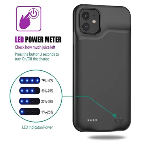 Battery Case for iPhone 11, 7000mAh Slim Portable Rechargeable Smart Protective Pack Cover Power Bank Charging Case Compatible with iPhone 11 (6.1 inch) Extended Battery Charger Cover(Black) - size: iPhone 11-7000mAh