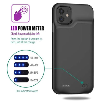 Battery Case for iPhone 11, 7000mAh Slim Portable Rechargeable Smart Protective Pack Cover Power Bank Charging Case Compatible with iPhone 11 (6.1 inch) Extended Battery Charger Cover(Black) - size: iPhone 11-7000mAh