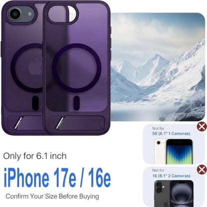 Eastinbox Magnetic iPhone 17e & 16e Case with Stand, Purple | Shockproof, Compatible with MagSafe, Military-Grade Protection, Anti-Yellowing, Phone Case for iPhone 17 e/16 e 6.1" - color: Stand Purple