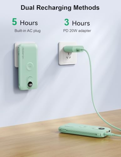 Portable Charger 10000mAh 20W, Wall Plug, 2 Cables, iWatch Charging - color: Natural Green