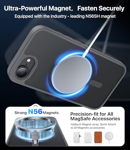 Eastinbox Magnetic iPhone 17e & 16e Case, Matte Protective Case, Gray | Shockproof, Compatible with MagSafe, Military-Grade Protection, Anti-Yellowing, Phone Case for iPhone 17 e/16 e 6.1" - color: Grey