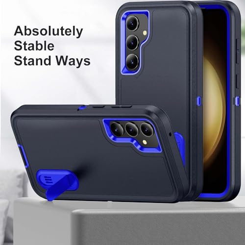 for Samsung Galaxy S23 FE Case with Kickstand Case 3-Layer Military Grade Protective Case Cover Silicone Heavy Duty Rugged Shockproof for Galaxy S23 FE Phone Case (Navy+Blue) - color: Navy+Blue