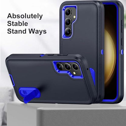 for Samsung Galaxy S23 FE Case with Kickstand Case 3-Layer Military Grade Protective Case Cover Silicone Heavy Duty Rugged Shockproof for Galaxy S23 FE Phone Case (Navy+Blue) - color: Navy+Blue