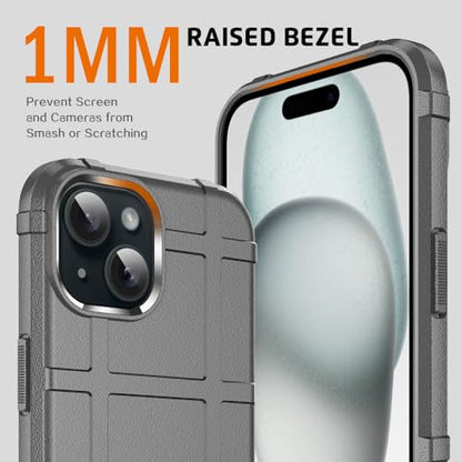 Rugged Shield 8ft Drop Proof TPU Thick Armor Tactical Protective Case Compatible with iPhone 15 (6.1 inches) - City Grey - color: City Grey, size: iPhone 15