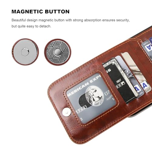 KIHUWEY for iPhone 17 Pro Max Wallet Case Card Holder Kickstand, Brown | Credit Card Slots, PU Leather, Magnetic Clasp, Flip Heavy Duty Protection Cover for Men - color: Brown