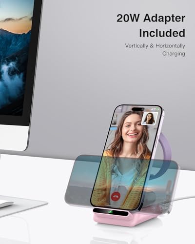 Wireless Charging Station,3 in 1 Charging Stand for Apple Multiple Devices - color: Pink