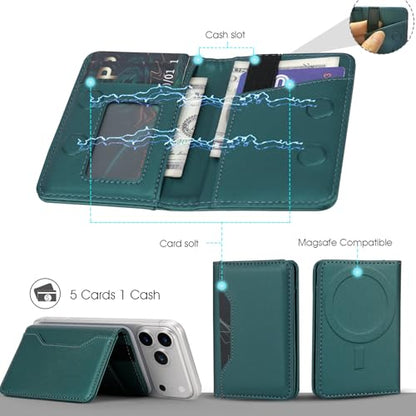 For MagSafe Wallet,Magnetic Card Holder RFID Blocking Wallet with 5 Card Slots & Cash Pocket For iPhone 17/16/ 15/14/ 13/12/ Pro/Max/Plus/Air Blue Green - color: Blue Green