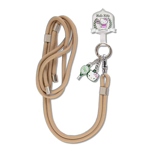Sonix x Sanrio | Crossbody Phone Strap with Charms | Adjustable, Universal Cell Phone Rope Strap Lanyard | Beige Cord | Hello Kitty Tennis - color: Hello Kitty Tennis