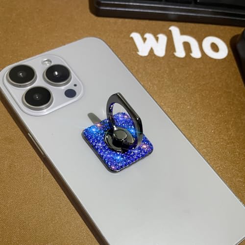 Bling Crystal Rhinestone Cell Phone Ring Holder Grip，360°Rotation Metal Finger Cute Glitter Stand Kickstand Universal Compatible with iPhone Samsung Galaxy LG Google iPad （Blue Square） - color: blue square