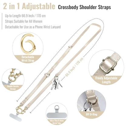 Clip and Go Phone Strap Crossbody Wrist 2 in 1 Leather Lanyard with Tether Hanging Loops Adjustable Anti-Theft Purse Replacement Handbag Long Thin Shoulder Neck Straps for All Phones Keys Bags Beige - color: Beige
