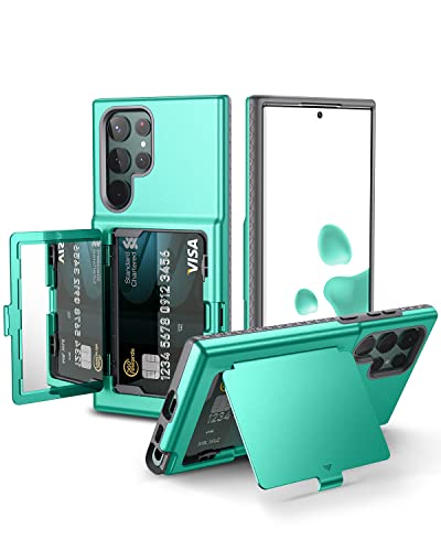 WeLoveCase Samsung Galaxy S22 Ultra Case Wallet Case with Credit Card Holder & Hidden Mirror, All-Round Protection Shockproof Phone Cover Designed for Samsung Galaxy S22 Ultra, 6.8 inch Mint Green - color: Mint Green