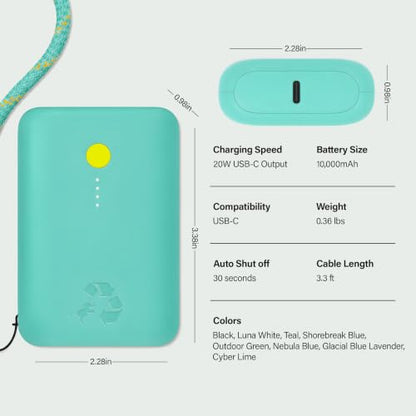 Nimble Champ Portable Charger, 10000mAh Power Bank, 20W Dual USB-C Charging - color: Teal