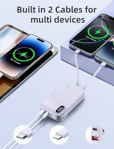 RORRY Portable Charger 3 in 1 with Wall Plug 10000mAh Power Bank for iPhone - color: Purple