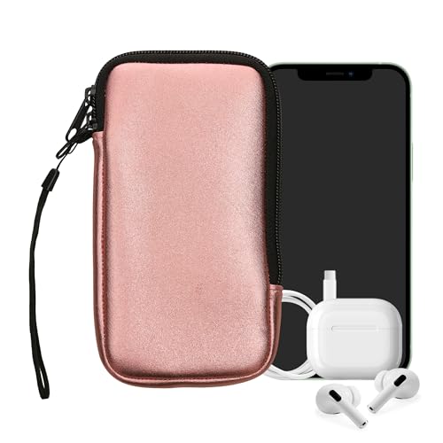 kwmobile Universal Phone Pouch Size XL - 6.7/6.8" - Neoprene Smartphone Pouch with Zip - Water-Repellent Mobile Phone Case - Sleeve in Metallic Rose Gold - color: metallic rose gold, size: XL - 6.7/6.8"