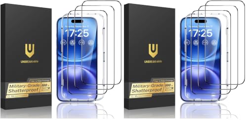 UNBREAKcable for iPhone 16 Screen Protector, 6-Pack Full Coverage Tempered Glass [Military Grade Shatterproof] [9H Hardness] [Easy Installation Frame] [Bubble Free] for iPhone 16 6.1" - size: iPhone 16/15 (Pack of 2)