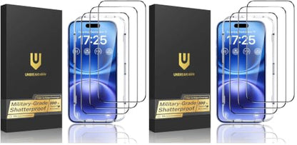 UNBREAKcable for iPhone 16 Screen Protector, 6-Pack Full Coverage Tempered Glass [Military Grade Shatterproof] [9H Hardness] [Easy Installation Frame] [Bubble Free] for iPhone 16 6.1" - size: iPhone 16/15 (Pack of 2)