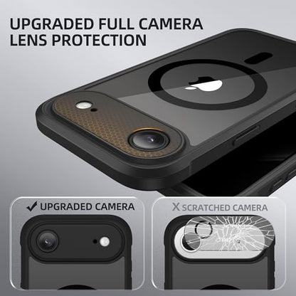 BERFY for iPhone Air Case, Compatible with MagSafe, Built-in Privacy Screen Protector, Camera Protection, Shockproof Full Body Phone Case 6.5", Clear Black