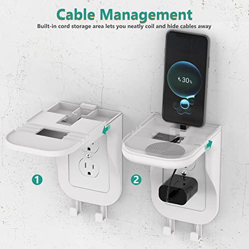 WALI Outlet Shelf Wall Holder, Fit for Duplex GFCI Decorative Outlet Shell A Space Saving for Smart Home, Speaker Mounts up to 20lbs with Cable Management (OSH002-W), White - size: Medium