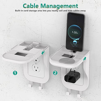 WALI Outlet Shelf Wall Holder, Fit for Duplex GFCI Decorative Outlet Shell A Space Saving for Smart Home, Speaker Mounts up to 20lbs with Cable Management (OSH002-W), White - size: Medium