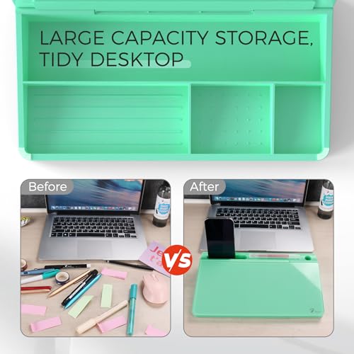 TOWON Compact Glass Desktop Whiteboard with Storage 12x7 in, Mint Green - color: Mint