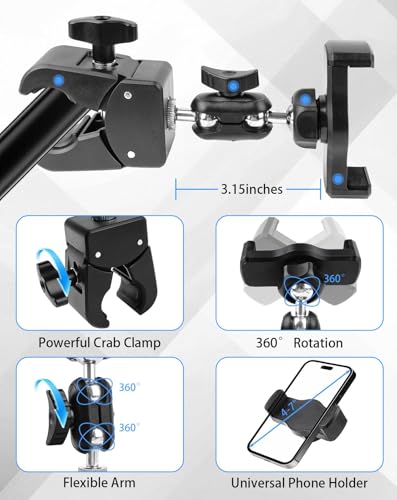 BILIONE Mic Stand Phone Holder Clamp on Treadmill, Bike, Stroller, Drum