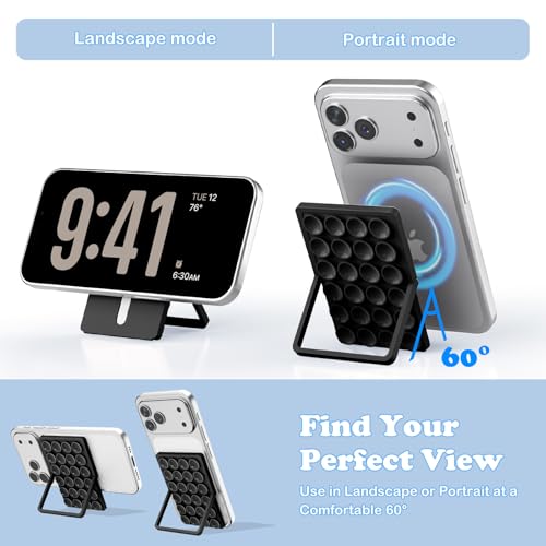 KADES MagSafe Phone Grip with 24 Suction Cups & Adjustable Stand - color: Black