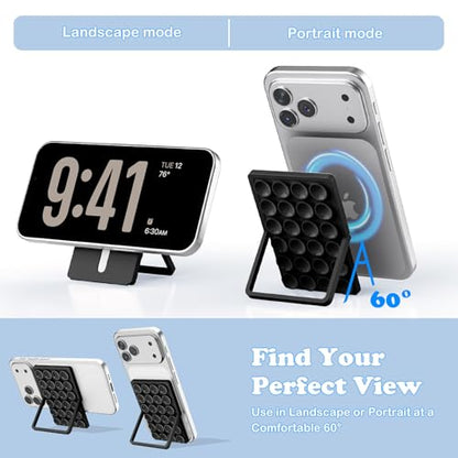 KADES MagSafe Phone Grip with 24 Suction Cups & Adjustable Stand - color: Black