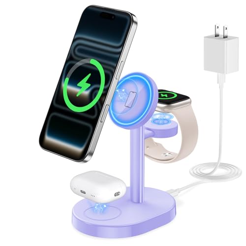 MagSafe Charger 3 in 1 Charging Station for iPhone Apple Watch AirPods - color: Purple, size: 15W