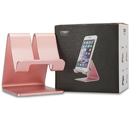 Cell Phone Stand, ZTON Aluminum Metal Tablet Stand, Mobile Phone Holder for iPhone iPad Samsung for Desk Table Bedroom Kitchen (Rose Gold) - color: Rose Gold