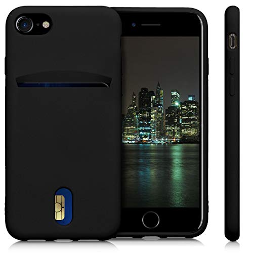 kwmobile Case Compatible with Apple iPhone SE (2022) / iPhone SE (2020) / iPhone 8 / iPhone 7 - Soft TPU Phone Cover with Card Holder and Silicone Finish - Black - color: black