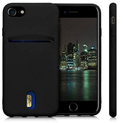 kwmobile Case Compatible with Apple iPhone SE (2022) / iPhone SE (2020) / iPhone 8 / iPhone 7 - Soft TPU Phone Cover with Card Holder and Silicone Finish - Black - color: black