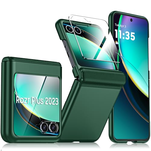 for Motorola Razr Plus 2023 Case, Built-in Screen Protector & Hinge Protection & Ultra Thin Matte PC Shockproof Phone Cover Smartphone Case for Moto Razr Plus 2023 (Green) - color: Green, size: Razr+ 2023