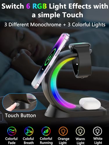 3 in 1 Wireless Charging Station, 15W Fast Magnetic Wireless Charger - color: Black