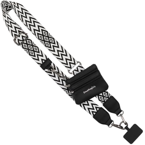 Save the Girls Clip & Go Phone Lanyard with Wallet Pouch, Chevron - color: Chevron Black/White Strap