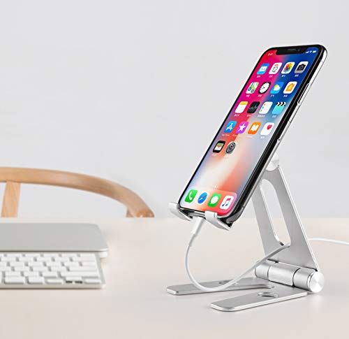 Cell Phone Tablet Fully Foldable Stand Dock Holder Cradle Mount Organizer Charger Station Table Desk Bed Office School Kitchen Travel Portable Adjustable Multi-Angle Aluminum (Silver) - color: Silver