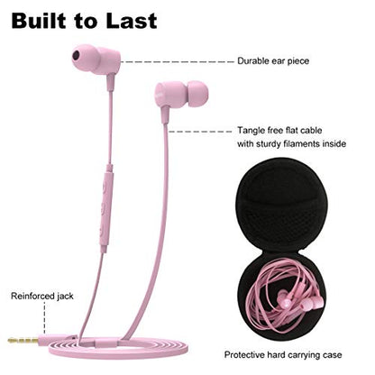 Joymiso Wired Earbuds for School Kids Women Small Ears w Mic and Case, Pink