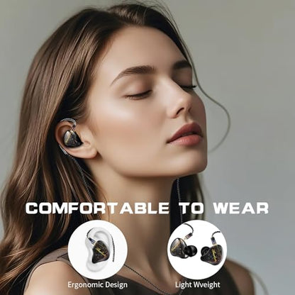 DEMAKE in Ear Monitor with Detachable Silver-Plated 3.5mm Cable - color: Black Splicing, size: No Mic