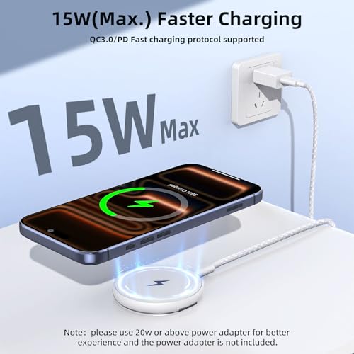 Getop 2 in 1 for MagSafe Magnetic Wireless Charger Pad & Stand for iPhone 12-17(All Series) with 6.6Ft USB-C Woven Charging Cable