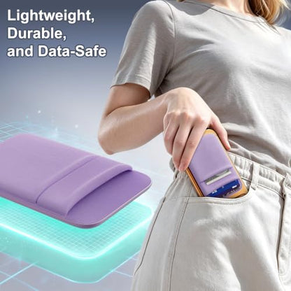 SHANSHUI Wallet for Magsafe, Stretchy Magnetic Phone Wallet Card Holder for Back of Phone Pocket Comaptible for iPhone & Most Smartphone (Light Purple - color: Light Purple