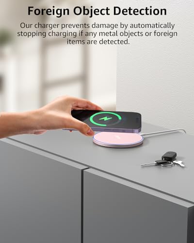 TOZO W1 New Anti-Slip Aircraft-Grade Aluminum Wireless Charger 15W Max Fast Wireless Charging Pad Compatible with iPhone 17/17 Pro/17 Pro Max/Air/16/15/14/SE Series, Samsung Galaxy S25/S24/S23, Pink